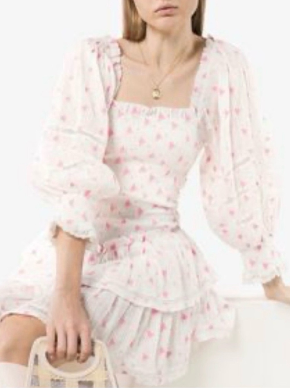 White and Pink Heart Patterned Dress